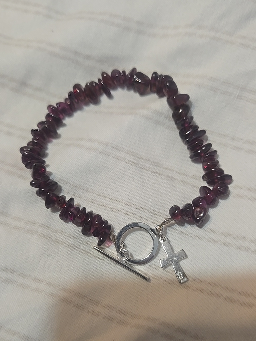 Vintage .925 Silver & Garnet Cross Toggle Bracelet - Women